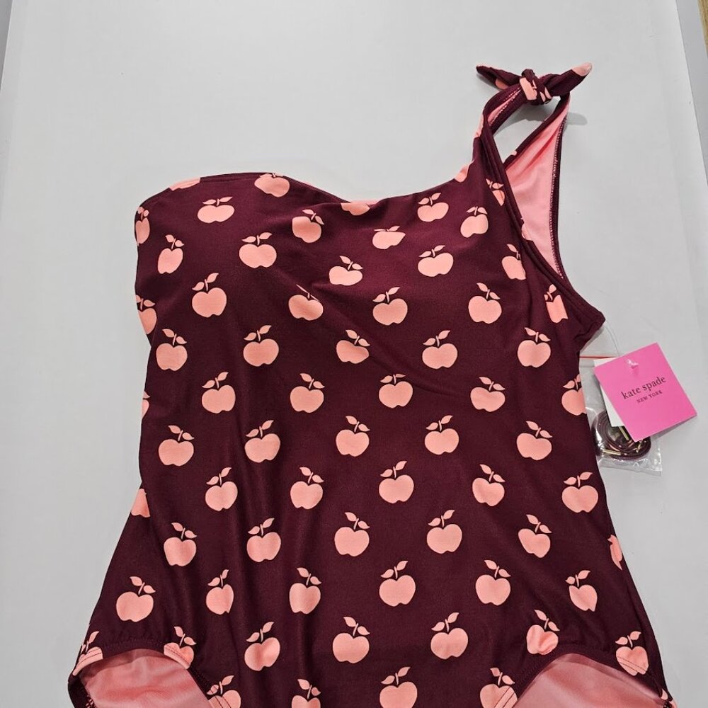 Kate Spade New York Fruit Print One Shoulder One Piece Swimsuit Deep Plum - Picture 6 of 12